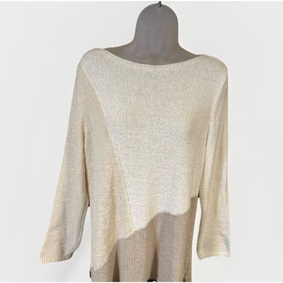 J Jill Pure Jill Colorblock Loose Knit Sweater Tunic Cream Tan Womens Size Large - Picture 5 of 7